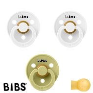 BIBS Colour Schnuller mit Namen, Gr. 2, 2 White, 1 Meadow, Rund Latex, (3er Pack)